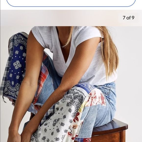 Free People Cortez Pierced Wide Leg Jean Mixed Floral Bandana Plaid Print - Picture 7 of 10